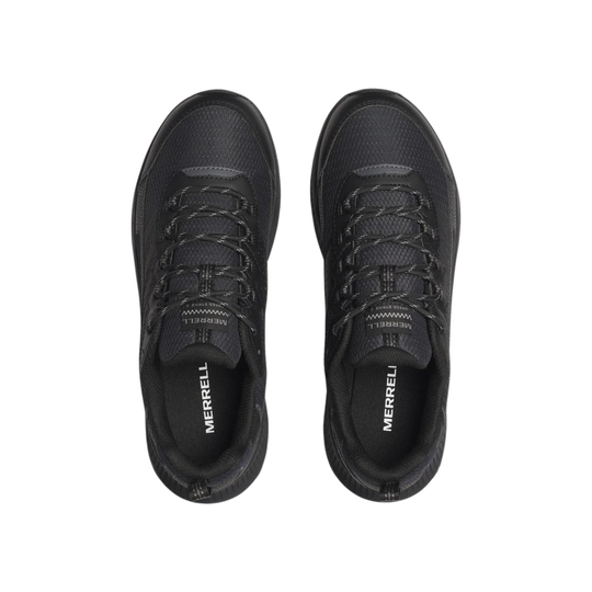 Black Merrell shoes on a white background
