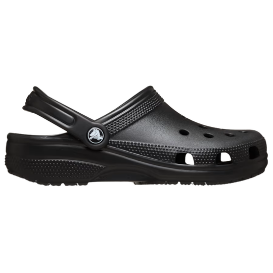 Black clog shoe on a white background