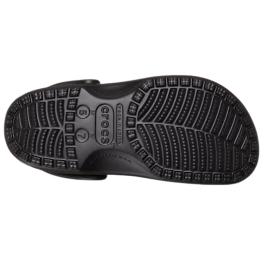 Black Crocs sandal sole on a white background