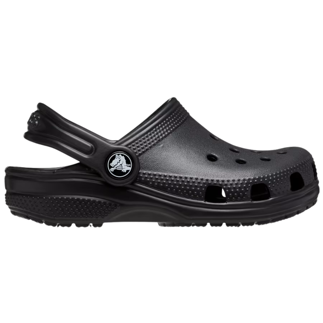 Black clog shoe on a white background