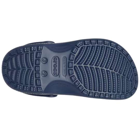 Navy blue Crocs sandal sole on a white background