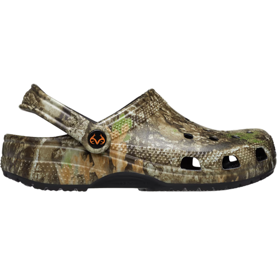 Camouflage clog shoe on a white background