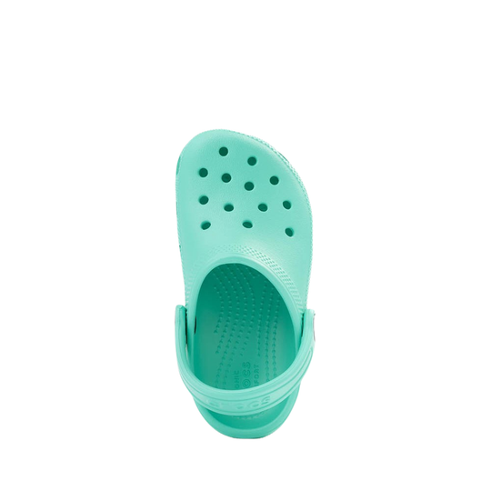 Turquoise clog shoe on a white background