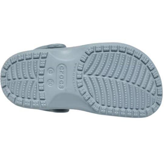 Gray sandal sole with brand logo on a white background