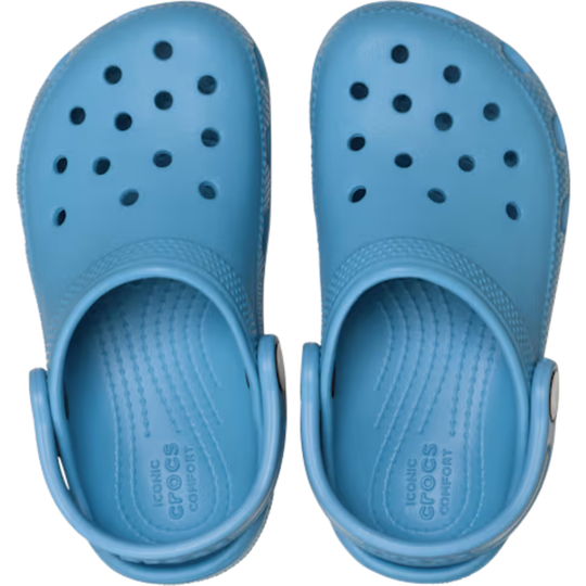 top view of blue crocs