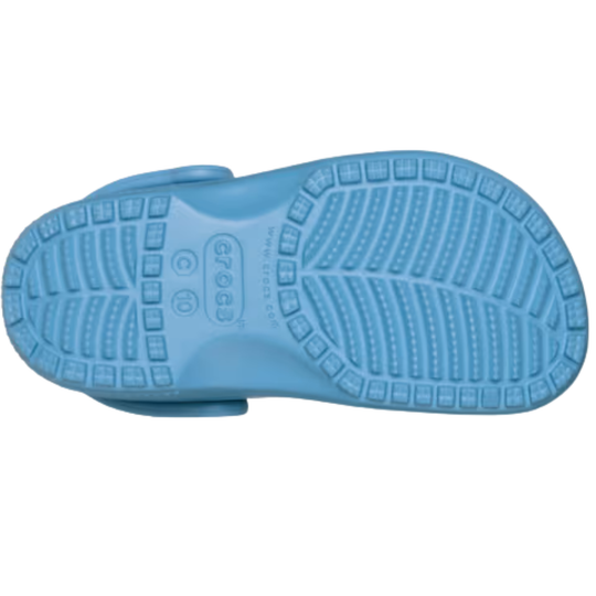 bottom sole view of blue croc