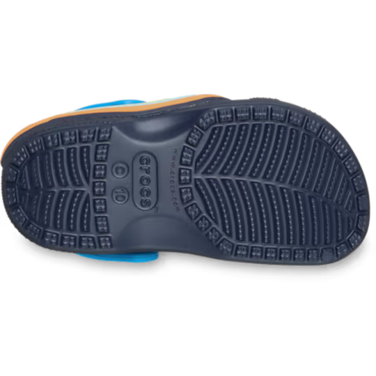 Bottom sole of blue croc on white background
