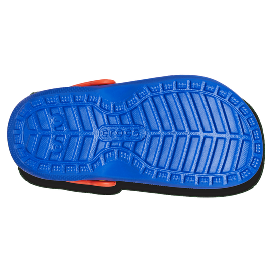 Blue sandal sole with Crocs branding on a white background