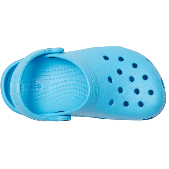 Blue clog shoe on a white background
