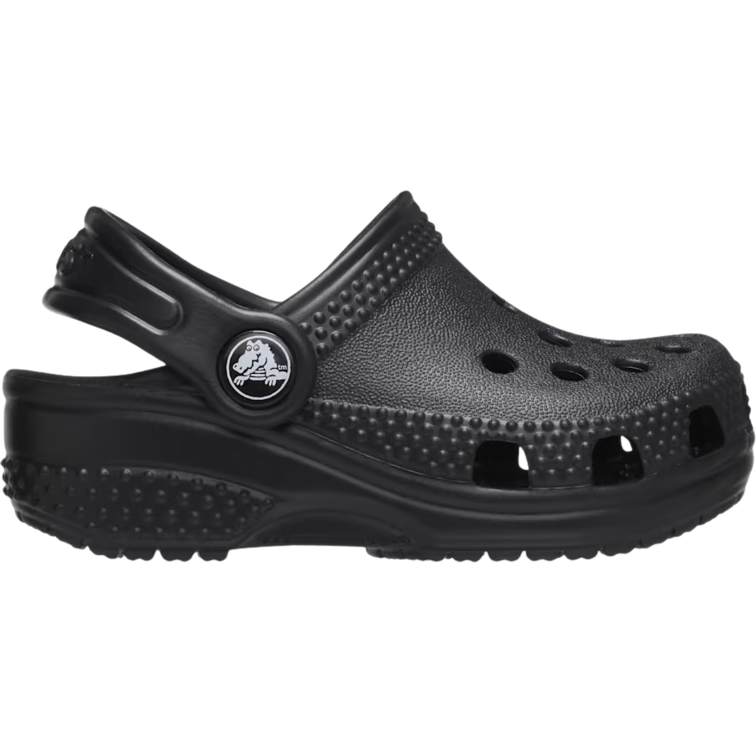 Black clog shoe on a white background