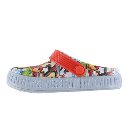 Colorful sandal with a red strap on a white background