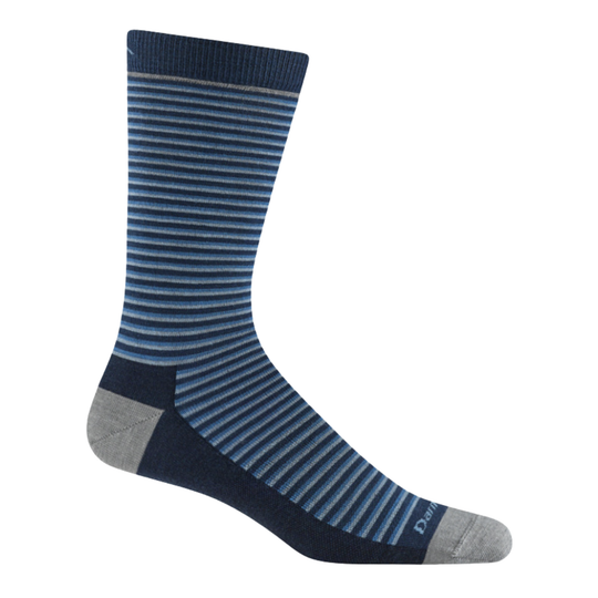 Blue and gray striped sock on a white background