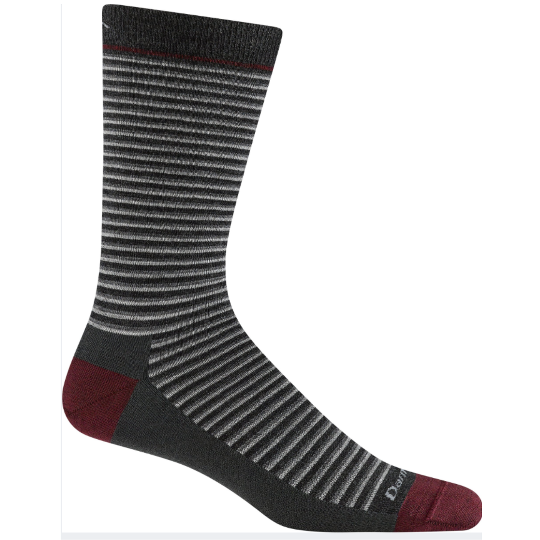 Gray and red striped sock on a white background