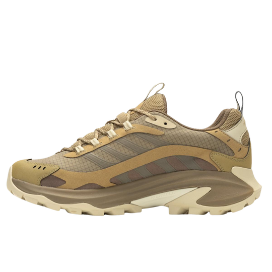 Tan and brown sneaker on a white background