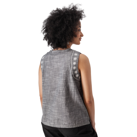 Aventura Women's Festival Embroidered Split Neck Tank - Black