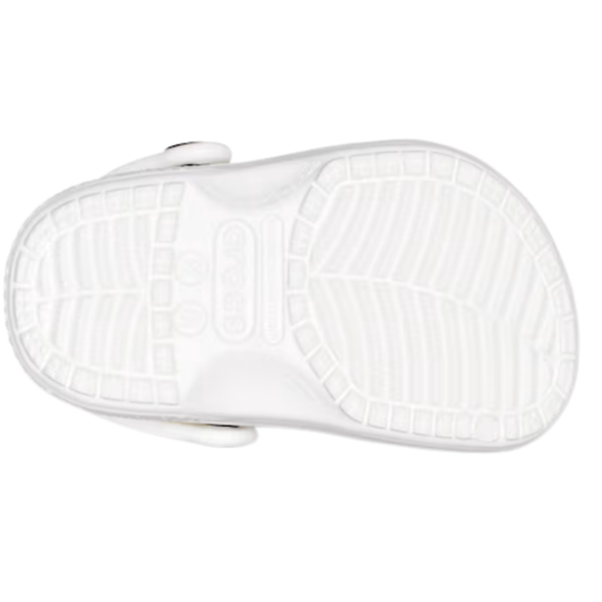 White sandal with textured sole on a white background