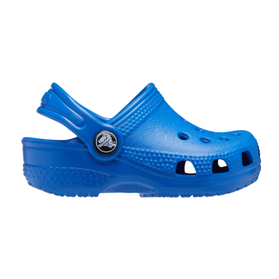 Blue clog shoe on a white background