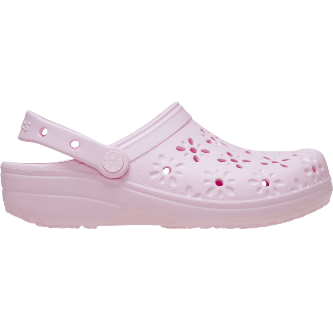 Pink clog shoe on a white background