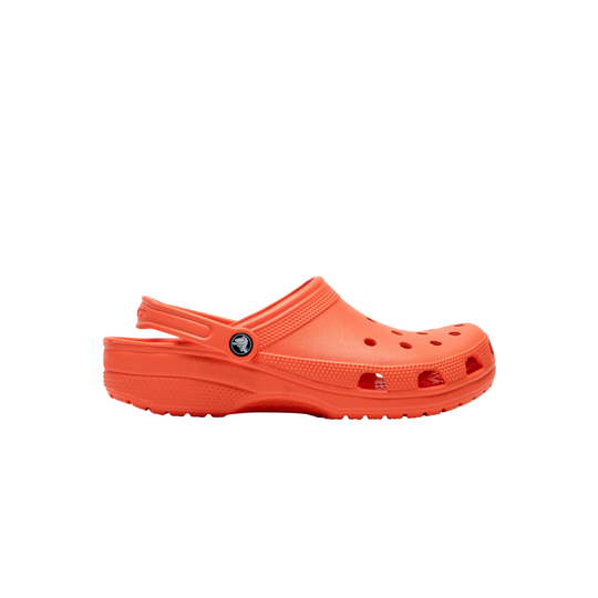 Orange clog shoe on a white background