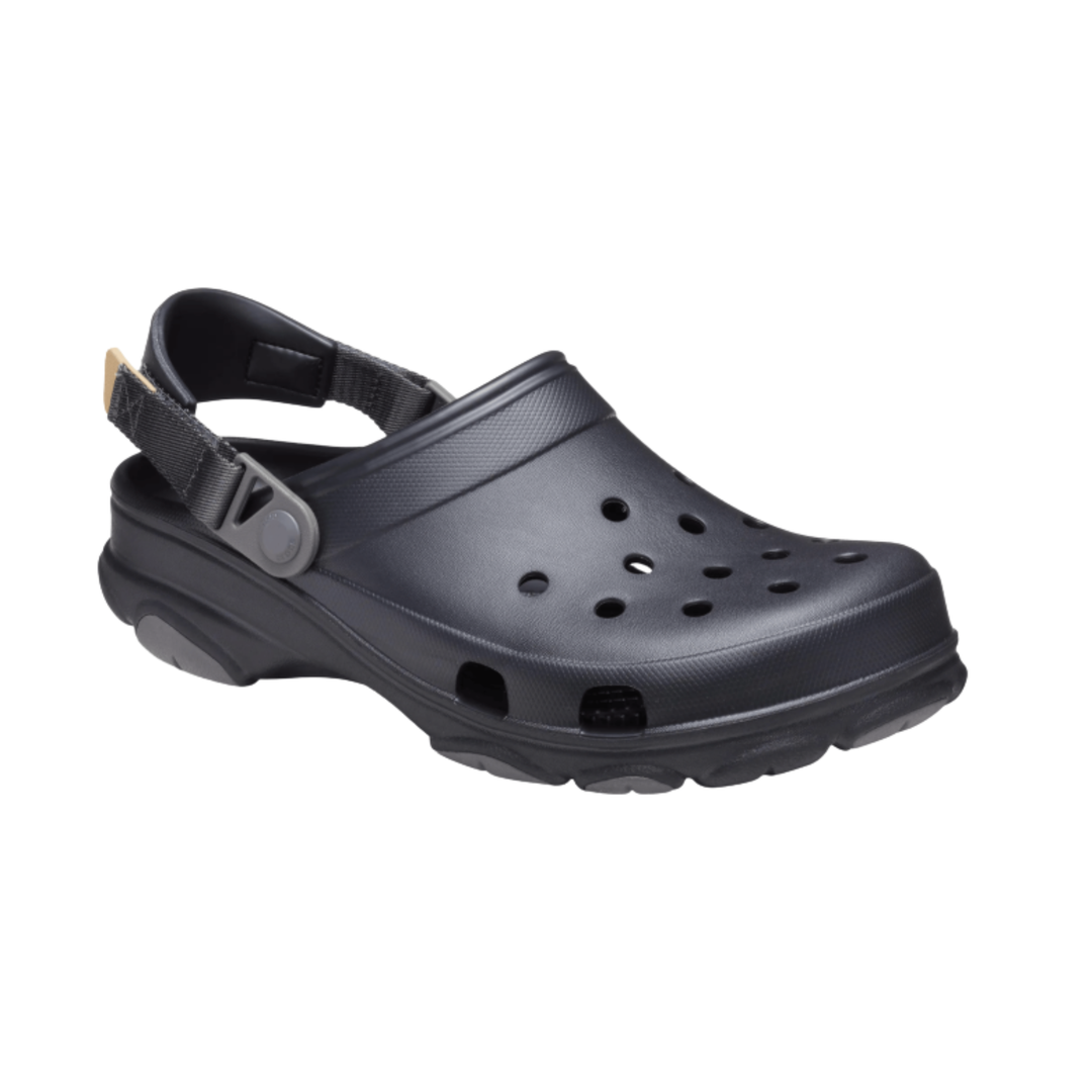 Black clog shoe on a white background