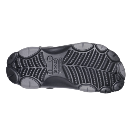 Black and gray sole of a shoe on a white background