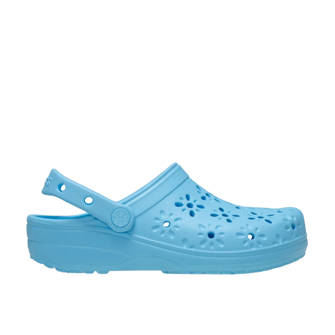 Light blue clog shoe on a white background
