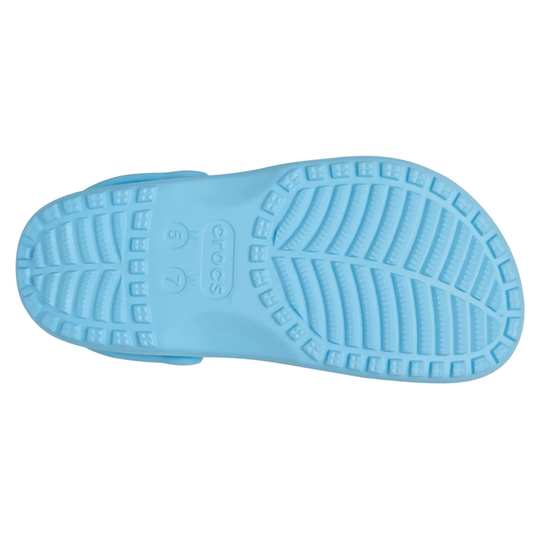 Blue shoe sole with brand logo on a white background
