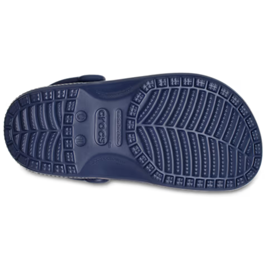Navy blue Crocs sandal sole on a white background