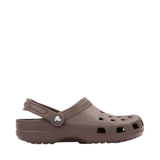 Brown clog shoe on a white background