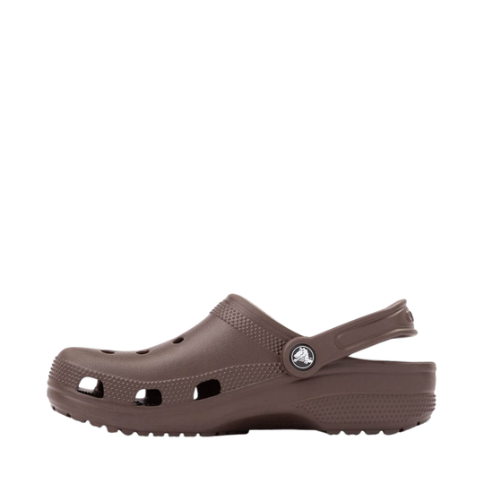 Brown clog shoe on a white background
