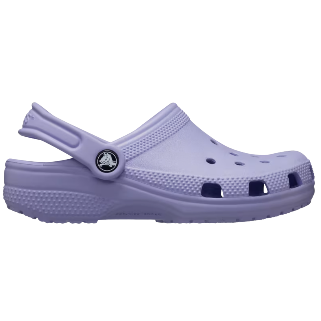 Purple clog shoe on a white background
