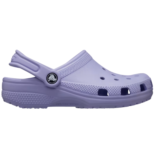 Purple clog shoe on a white background