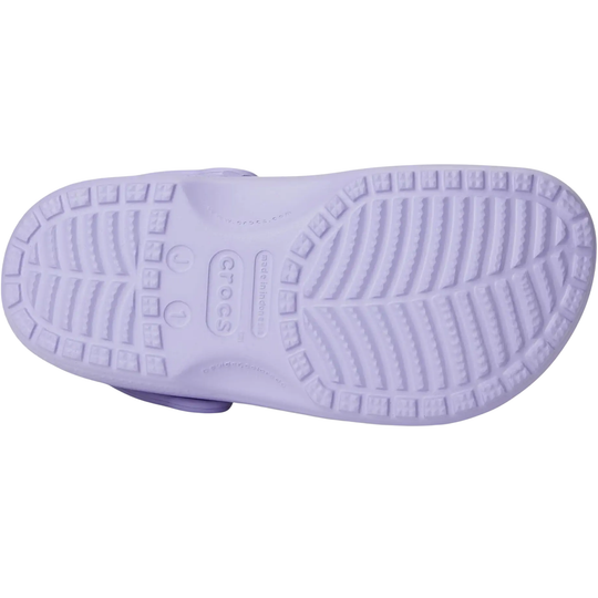 Purple shoe sole with brand logo on a white background