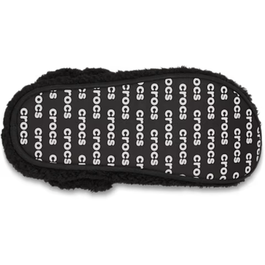 Black Crocs shoe sole with brand name on a white background