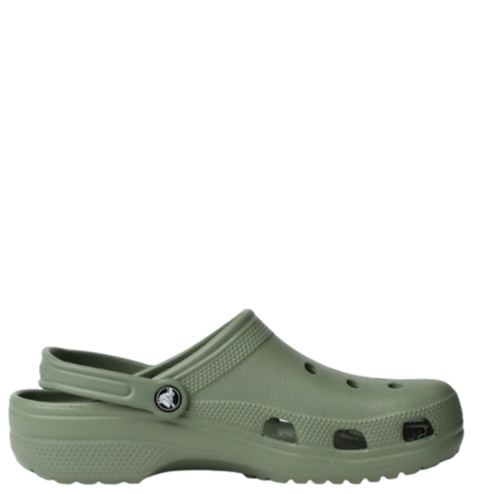 Green clog shoe on a white background