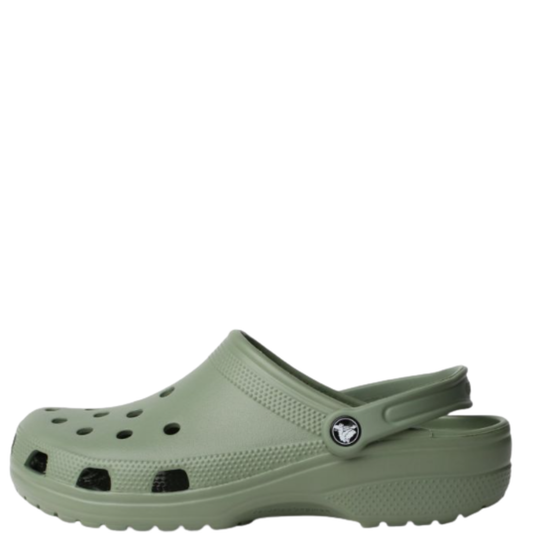Green clog shoe on a white background