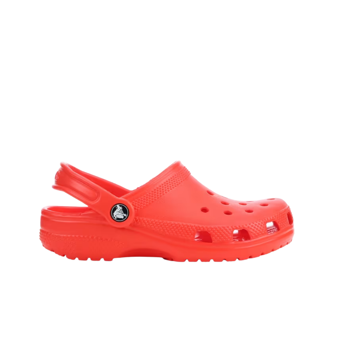 Red clog shoe on a white background