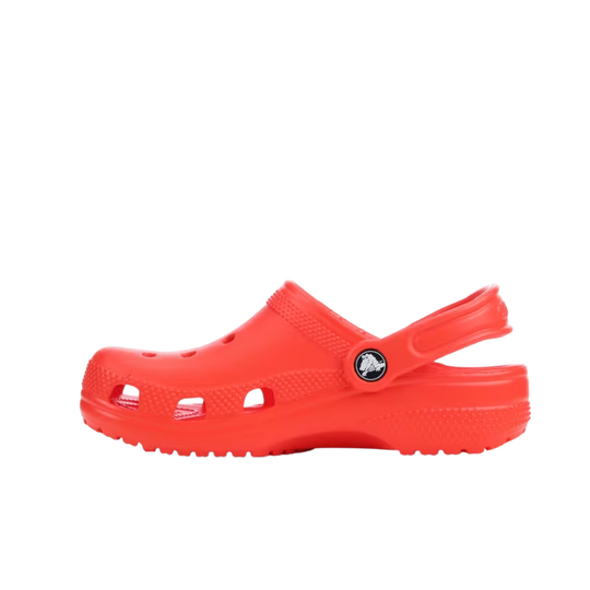 Red clog shoe on a white background