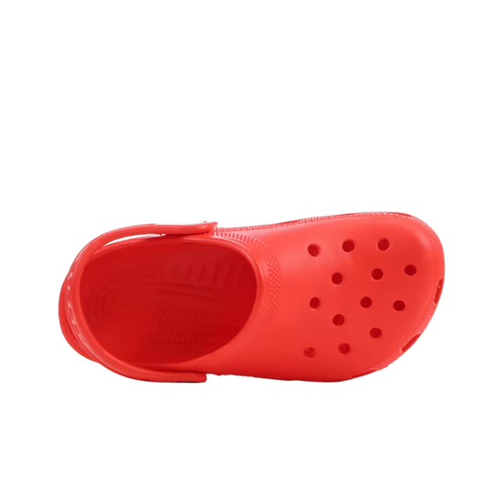 Red clog shoe on a white background