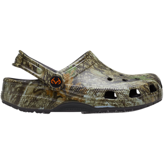 Camouflage clog shoe on a white background