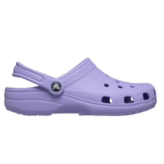 Purple clog shoe on a white background