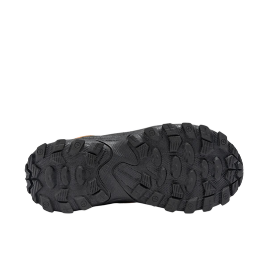 Black sandal with a thick sole on a white background