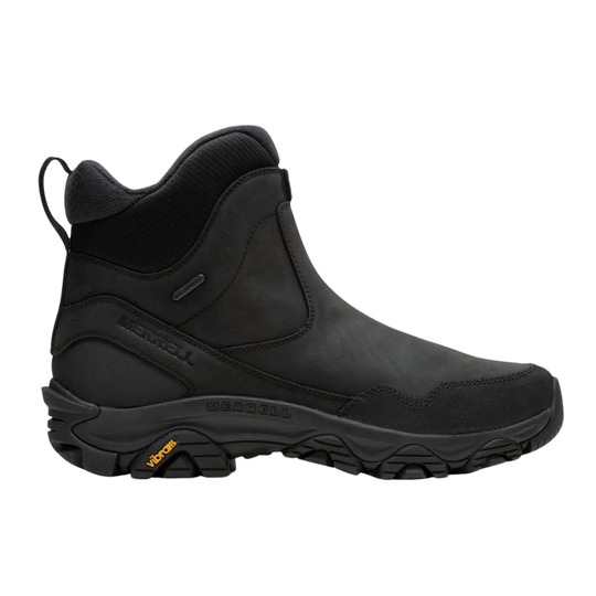 Black boot with Merrell logo on a white background