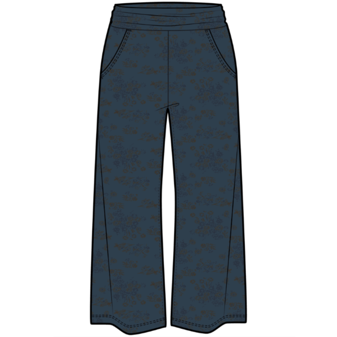 Dark blue pants with a subtle pattern on a white background