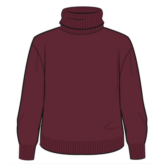 Maroon turtleneck sweater on a white background