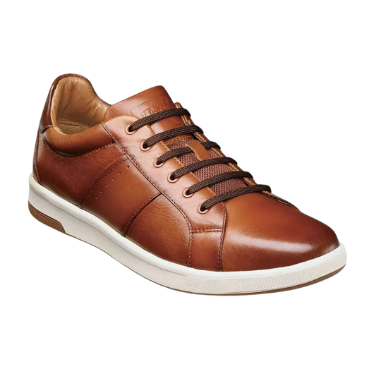 Brown leather sneaker with white sole on a white background
