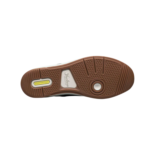 Brown shoe sole with brand logo on a white background