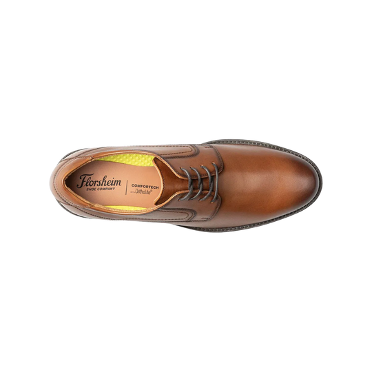 Brown leather dress shoe with Florsheim branding on a white background