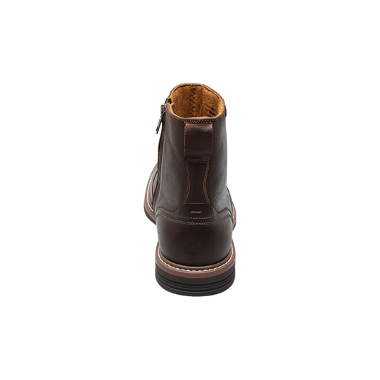 Brown leather boot on a white background