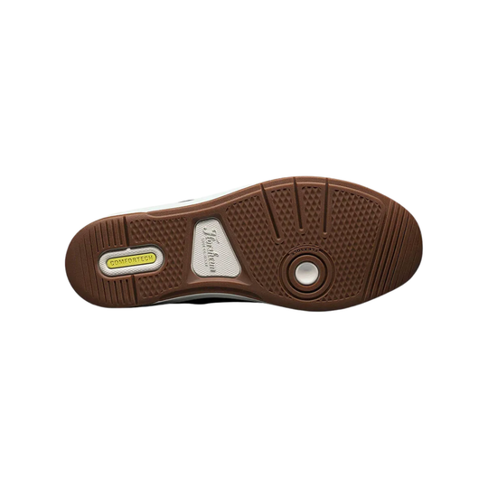 Brown shoe sole with brand logo on a white background
